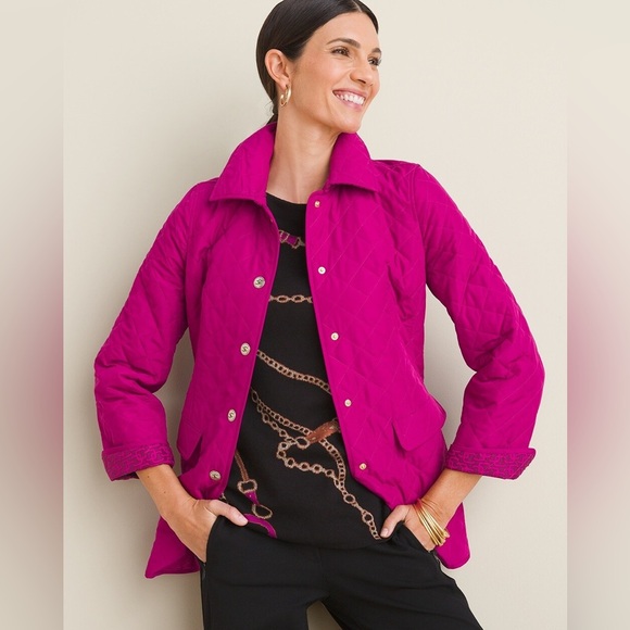 Chicos Modern Quilted Jacket, Fuschia, 2 - Picture 2 of 7